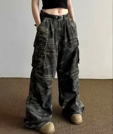 카모 패턴 와이드 루즈 카고 팬츠