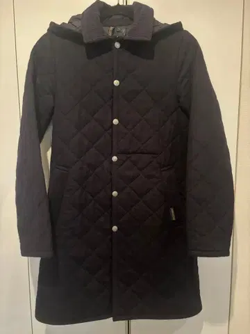 라벤햄 퀼팅 롱 코트 울 다크 네이비 코듀로이 옷깃 새상품급