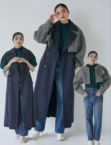 MURUA 3way 트위드 레이어드 롱 트렌치코트