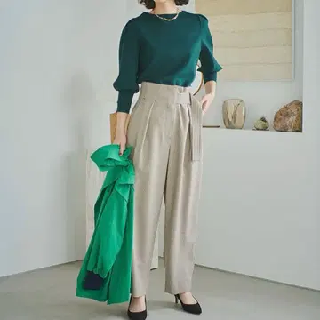 CAST: 콜론 하이웨스트 벨트 체크 와이드 팬츠