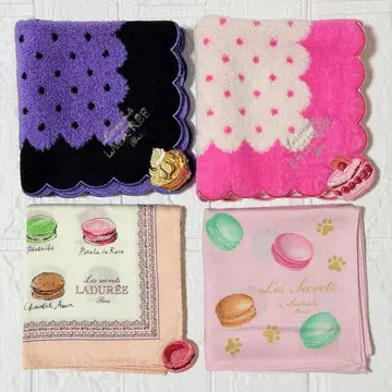 LADUREE 라뒤레 마카롱 패턴 손수건 핸드 타월 4장 세트