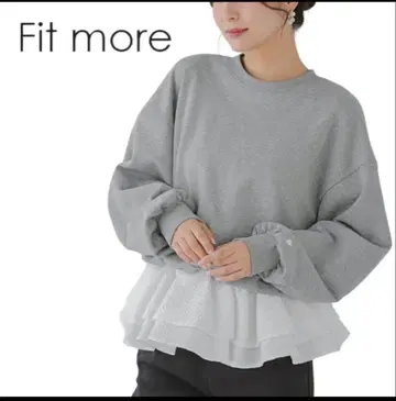 fit more 밑단 프릴 자카드 도킹 맨투맨 그레이