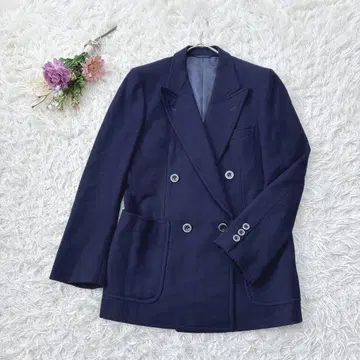 데본 울 더블 브레스트 테일러드 자켓 심플 다크 네이비 레트로