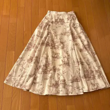 eimy 아이보리 풍경 무늬 플레어 롱 스커트