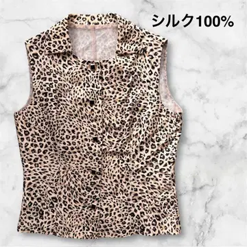 레어 실크 100% 레오파드 무늬 슬리브리스 베스트