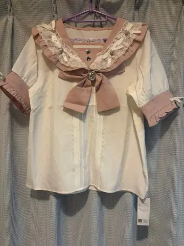 디어마이러브 리본 포함 프릴 세일러 블라우스 핑크