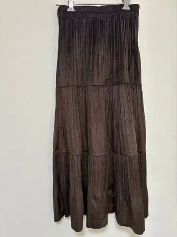 티어드 플리츠 스커트 브라운