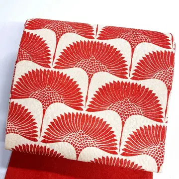 나고야 오비 크레이프 원단 학 학 모티브 홍백 기모노 123tz