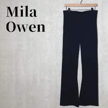 미라 오웬 센터 슬릿 니트 슬림 레그 팬츠 스트레치 롱 레그 효과 블랙