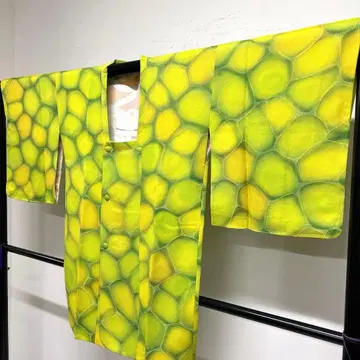 미치나가 코트 미착용 지문 일으킴 돌담 무늬 그린 컬러 기모노 121tz