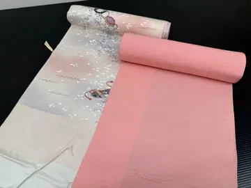 219) 기모노 옷감 2세트 코몬과 무지 순수 실크 기모노 원단