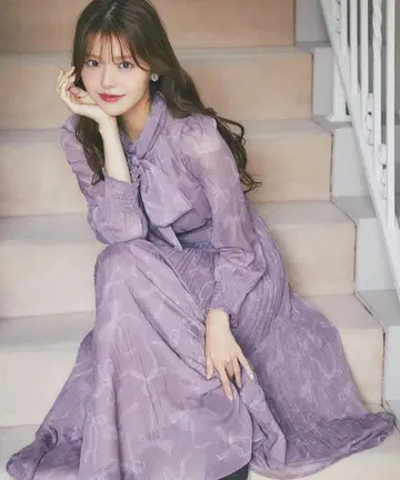 2WAY 보타이 리본 포함 리본 프린트 셔링 플리츠 원피스