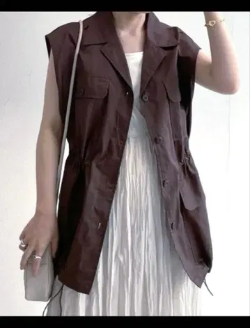 [ 미사용 ] Wcloset 오픈 카라 밀리터리 베스트 자켓 그레이