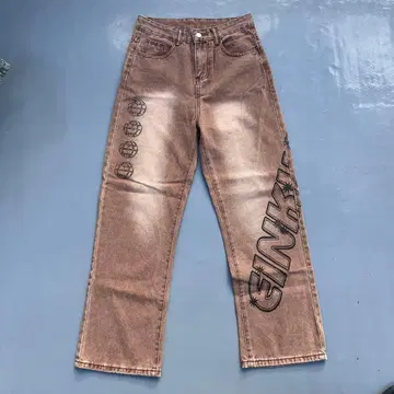 브라운 데님 와이드 레그 팬츠