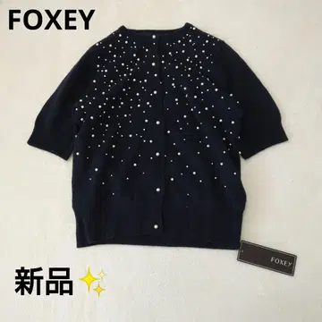 새상품 FOXEY 폭시 반팔 펄 가디건 실크 캐시미어 혼방