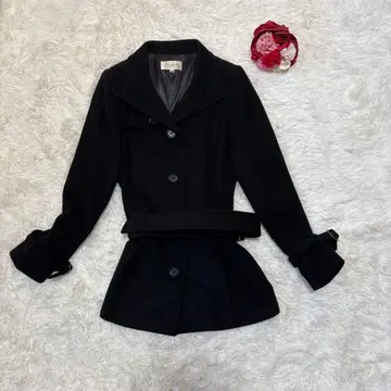 새상품급 캐시미어 30% A라인 울 코트 블랙 벨트 포함 아름다운 실루엣