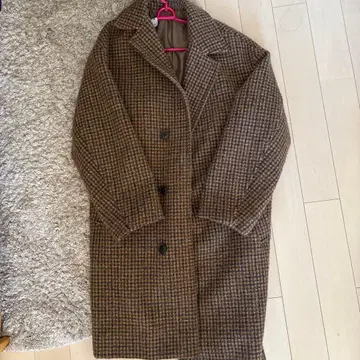 니코앤드 체크 무늬 더블 브레스트 체스터 코트