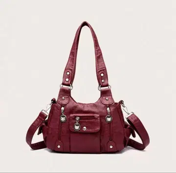 버건디 합성 피혁 핸드백