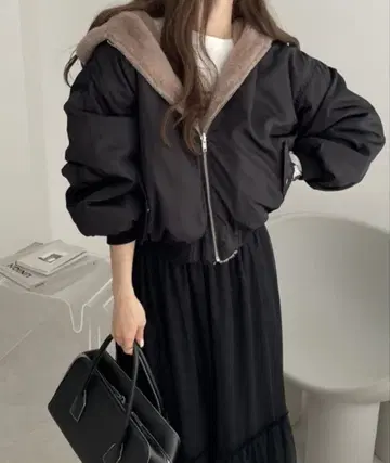 리버서블 후드 부착 MA-1 퍼 블루종 블랙