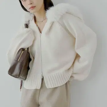 [ SALON by Chico ] 후드 퍼 W 지퍼 니트 가디건