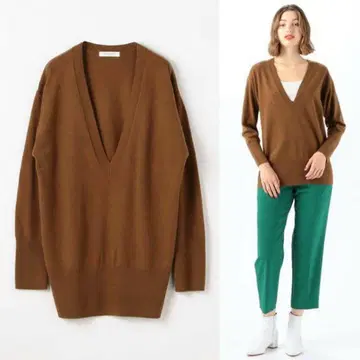 맥피 MACPHEE 14G 플레인 울 V넥 풀오버