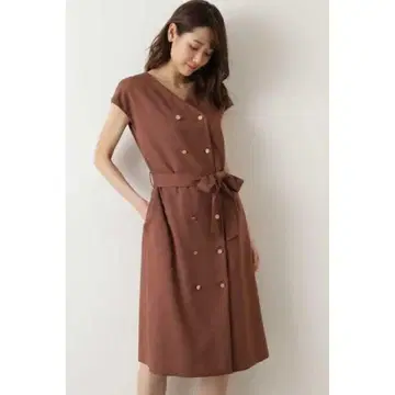 브라운 더블 버튼 원피스
