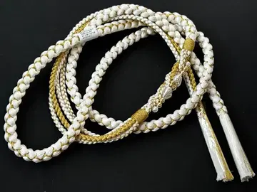 후리소데용 순수 실크 허리띠 오비 고정 띠 펄 비즈 장식 포함 화이트/금