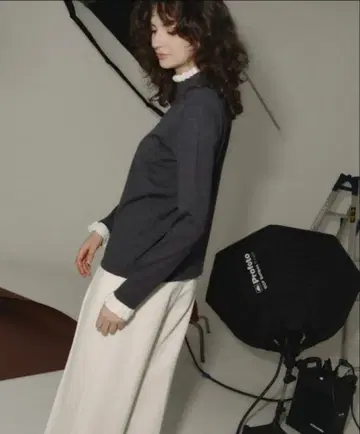 OHGA, 그레이, BICOLOR FRILL KNIT, 프릴 니트