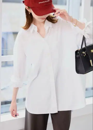 코튼 브로드 베이직 셔츠 화이트 화이트 셔츠 슬로브 이에나