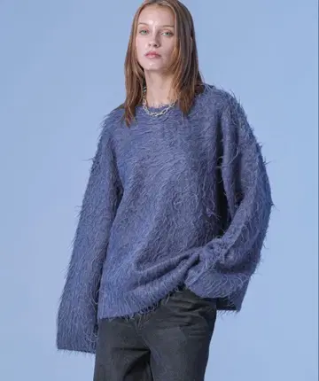 롱 슬리브 울 혼방 재기 니트