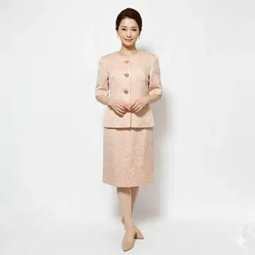 새상품급 키미지마 부티크 셋업 꽃무늬 11호 피치 핑크 골드 버튼