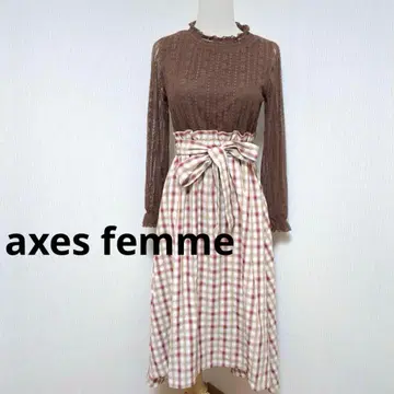 axes femme 레이스 도킹 원피스 체크 리본 허리밴딩
