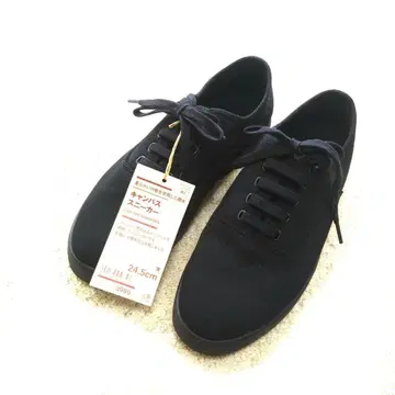 택 포함 새상품 무인양품 발수 캔버스 스니커즈 블랙 24.5cm