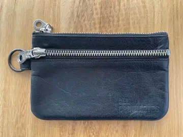 블랙 가죽 코인 케이스 더블 지퍼