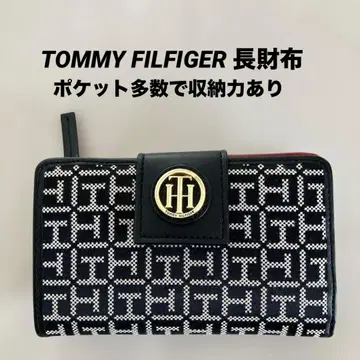 TOMMY HILFIGER 모노그램 장지갑 블랙/화이트