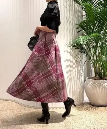 SNIDEL snidel 로빙 체크 플레어 스커트 핑크