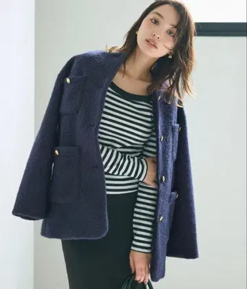 푸들 금장 버튼 노카라 코트