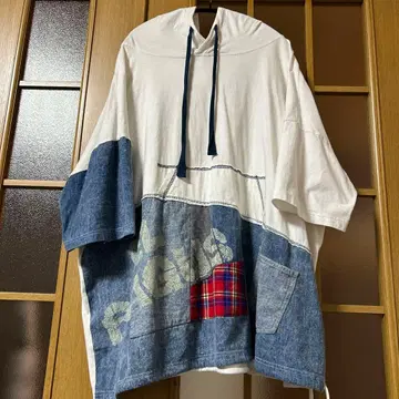 엘르 로데오 후드 부착 패치워크 T셔츠/오버 사이즈