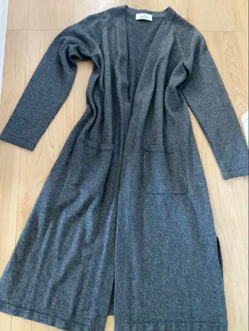 그레이 롱 가디건 긴팔 포켓 부착