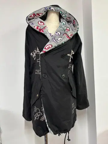 블랙 모즈 코트 플리스 후드 부착