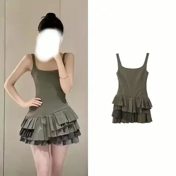 택 포함 새상품 ZARA 미니 원피스 카키 프릴