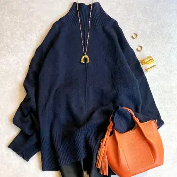 인기 미라 오웬 고급 울 캐시미어 터틀넥 니트 네이비 리브