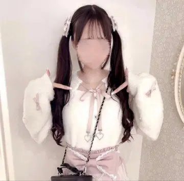 [ MA*RS ] [ 모에냥 콜라보 ] 프론트 오픈 새틴 리본 니트