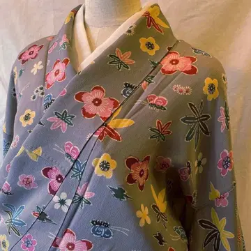 풀꽃 무늬 염색 코몬 이중 기모노