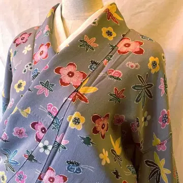 풀꽃 무늬 염색 코몬 이중 기모노