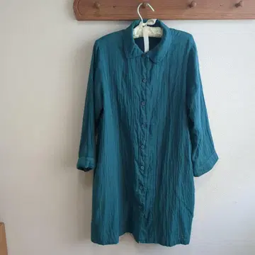 블루그린 면 소재 셔츠 원피스