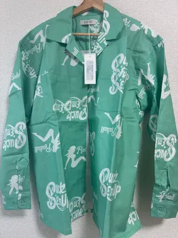 라디얼 하와이안 셔츠 민트 그린 로고 프린트