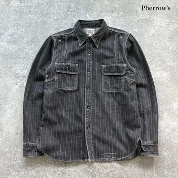 [ Pherrow's ] 페로우즈 블랙 데님 스트라이프 라운드 셔츠