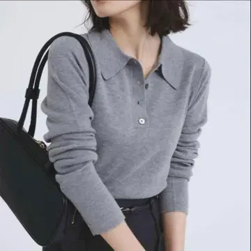 anuans 울 블렌드 카라 부착 폴로 니트 네이비