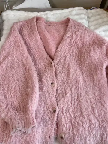 핑크 복슬복슬 니트 가디건
